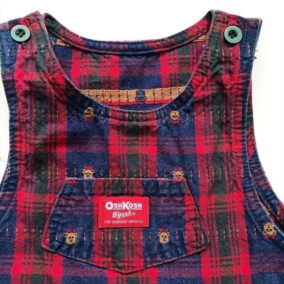Vintage Oshkosh plaid teddy bear denim dress 5T - Picture 2 of 5